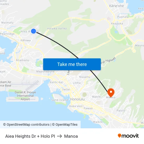 Aiea Heights Dr + Holo Pl to Manoa map