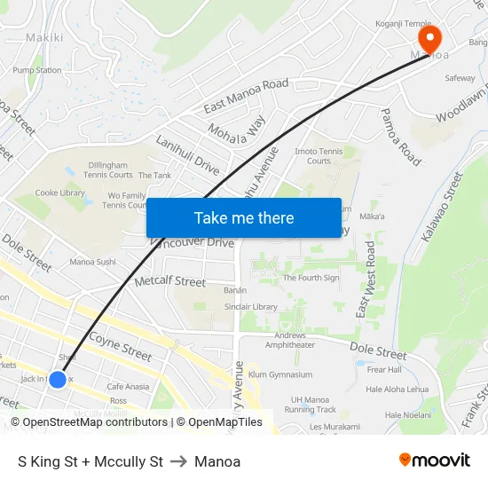 S King St + Mccully St to Manoa map