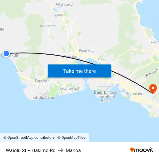 Waiolu St + Hakimo Rd to Manoa map