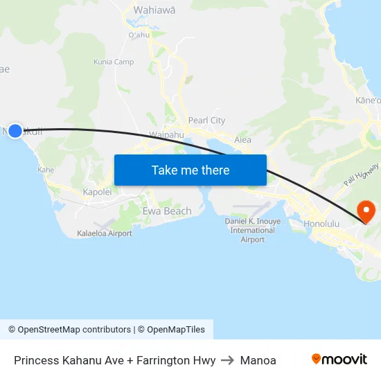 Princess Kahanu Ave + Farrington Hwy to Manoa map