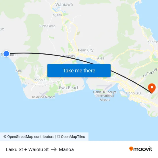 Laiku St + Waiolu St to Manoa map