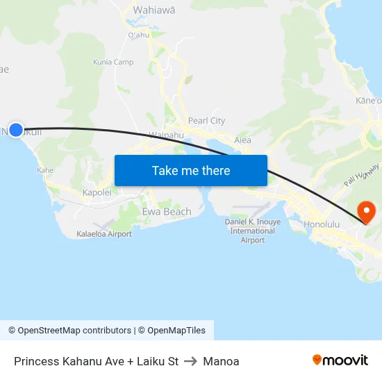 Princess Kahanu Ave + Laiku St to Manoa map