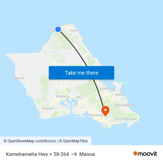 Kamehameha Hwy + 58-264 to Manoa map