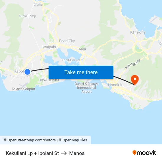 Kekuilani Lp + Ipolani St to Manoa map