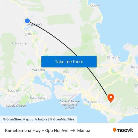 Kamehameha Hwy + Opp Nui Ave to Manoa map