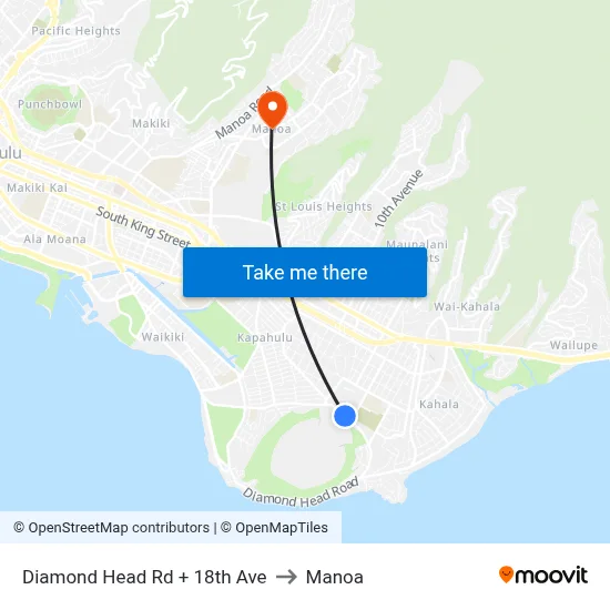 Diamond Head Rd + 18th Ave to Manoa map