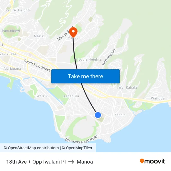 18th Ave + Opp Iwalani Pl to Manoa map