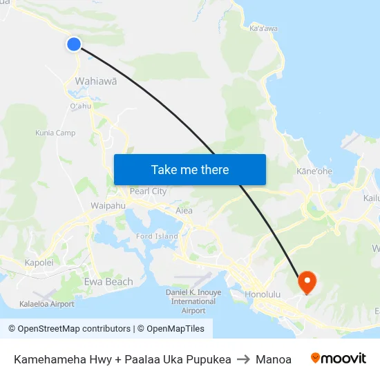 Kamehameha Hwy + Paalaa Uka Pupukea to Manoa map