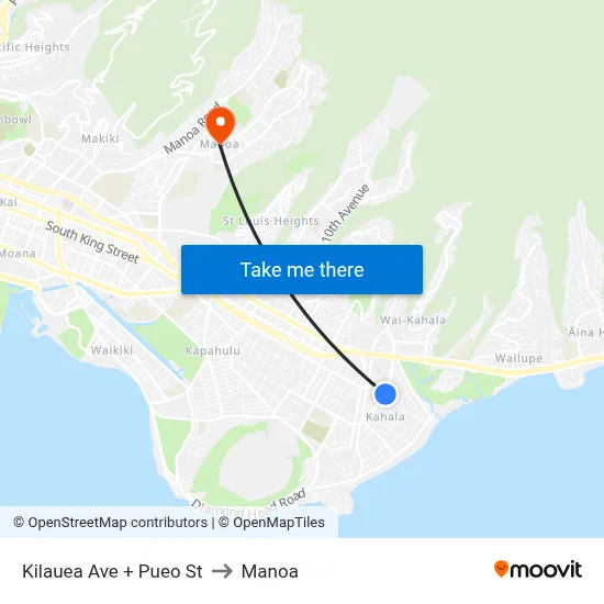 Kilauea Ave + Pueo St to Manoa map