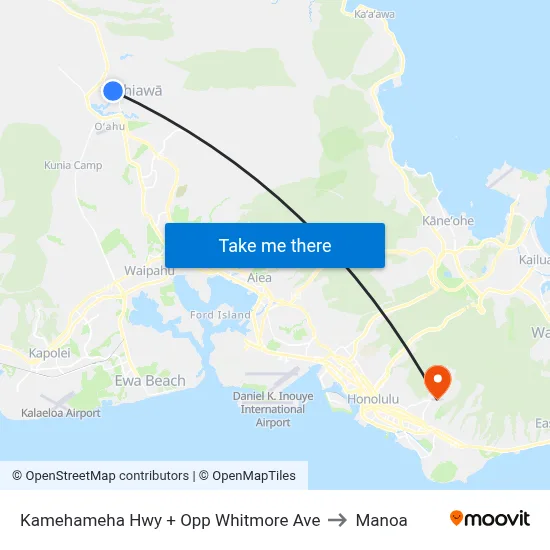 Kamehameha Hwy + Opp Whitmore Ave to Manoa map
