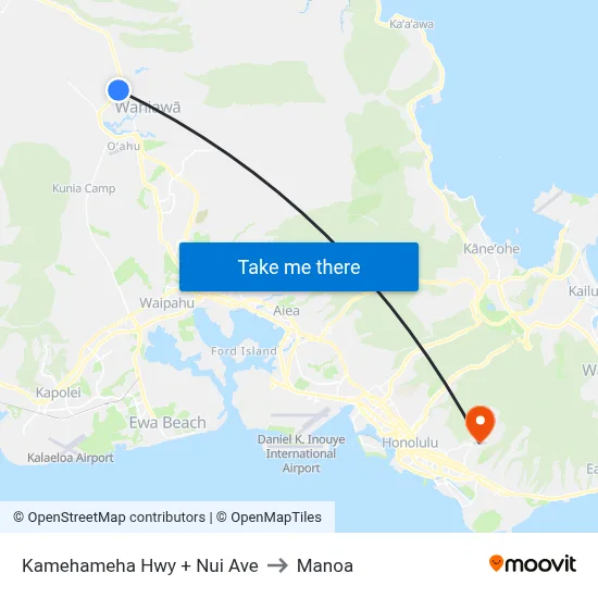 Kamehameha Hwy + Nui Ave to Manoa map