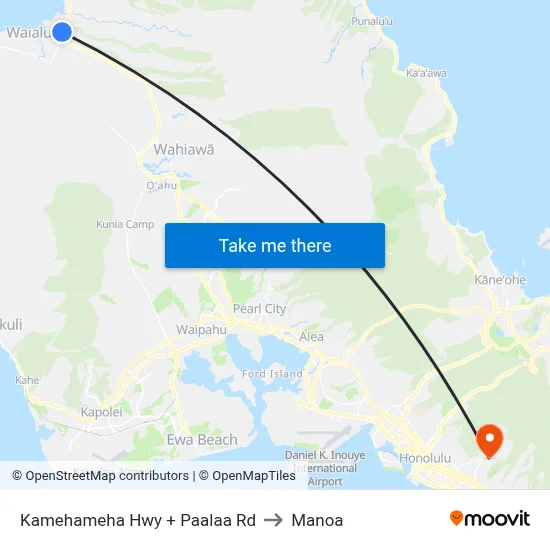 Kamehameha Hwy + Paalaa Rd to Manoa map