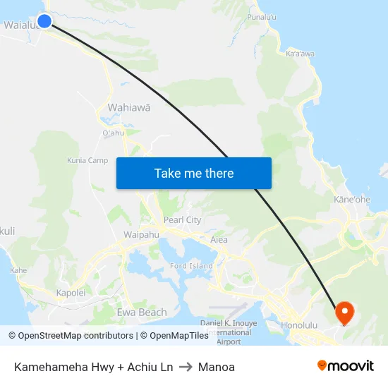 Kamehameha Hwy + Achiu Ln to Manoa map