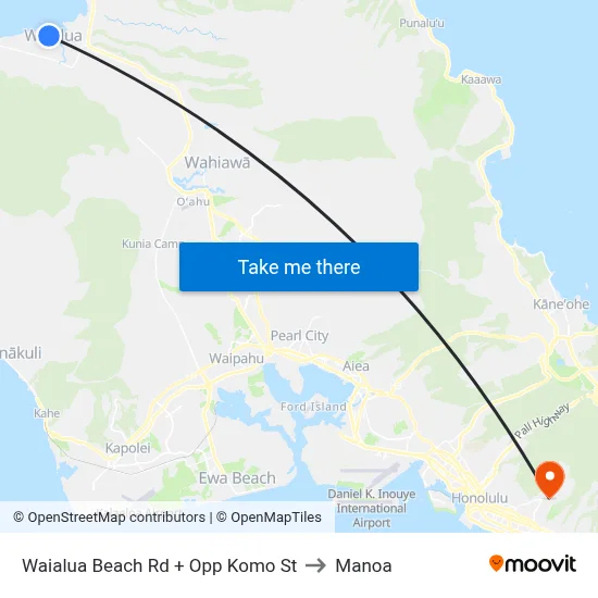 Waialua Beach Rd + Opp Komo St to Manoa map