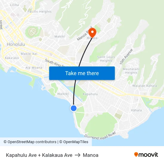 Kapahulu Ave + Kalakaua Ave to Manoa map