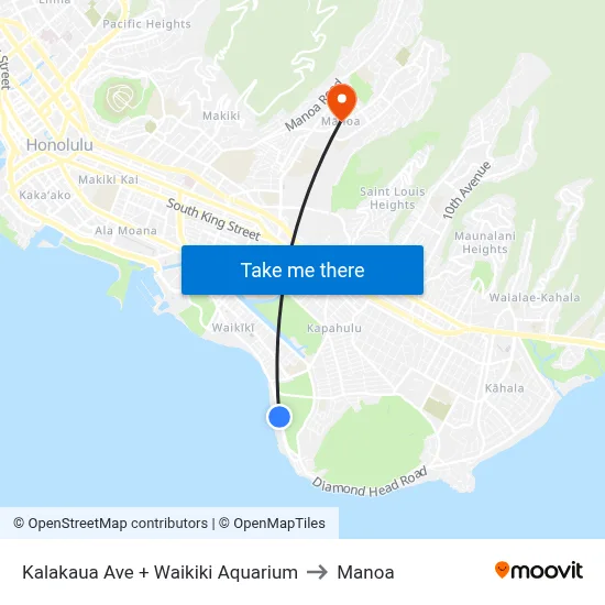 Kalakaua Ave + Waikiki Aquarium to Manoa map