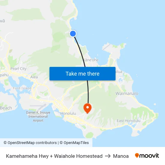 Kamehameha Hwy + Waiahole Homestead to Manoa map