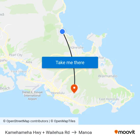 Kamehameha Hwy + Wailehua Rd to Manoa map