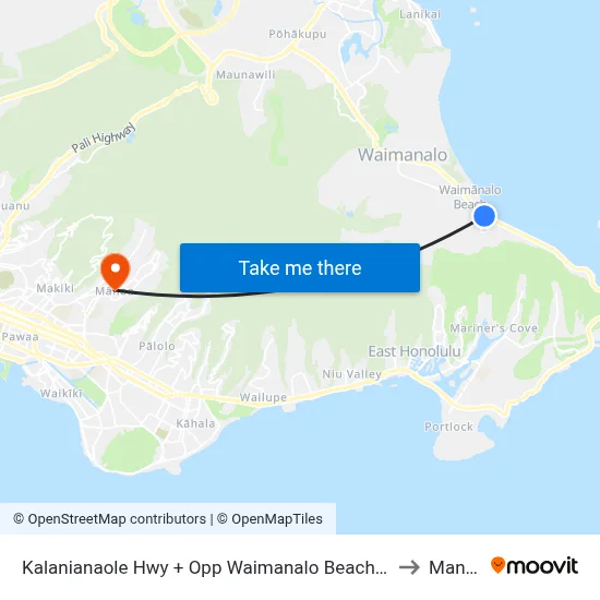 Kalanianaole Hwy + Opp Waimanalo Beach Park to Manoa map