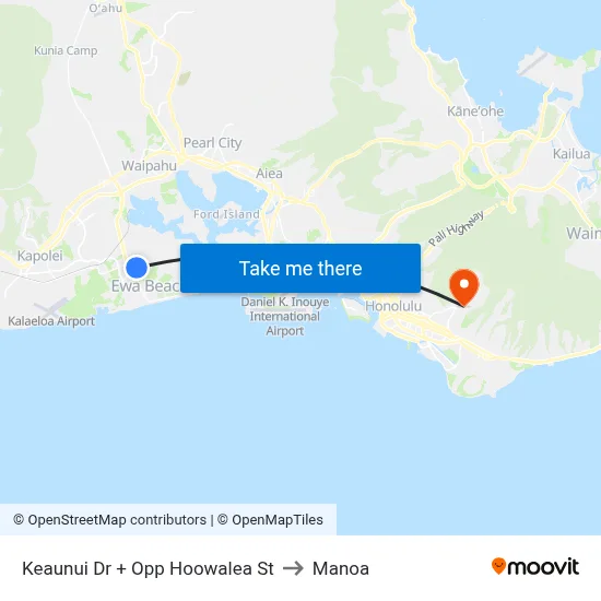 Keaunui Dr + Opp Hoowalea St to Manoa map