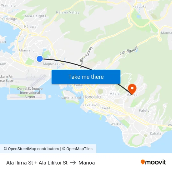 Ala Ilima St + Ala Lilikoi St to Manoa map