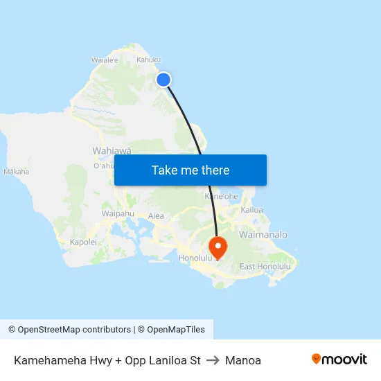 Kamehameha Hwy + Opp Laniloa St to Manoa map