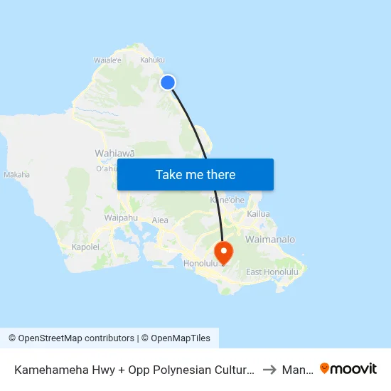 Kamehameha Hwy + Opp Polynesian Cultural Center to Manoa map
