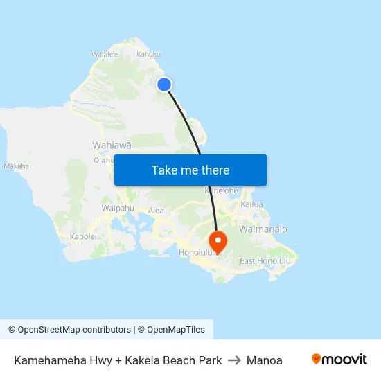 Kamehameha Hwy + Kakela Beach Park to Manoa map
