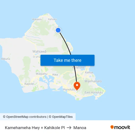 Kamehameha Hwy + Kahikole Pl to Manoa map