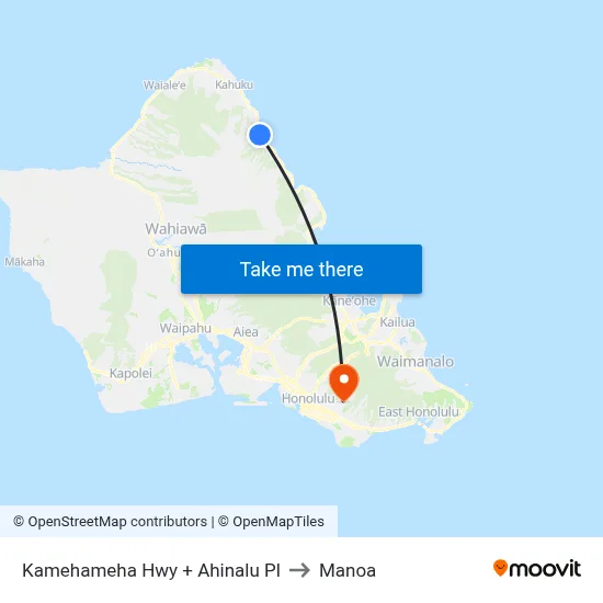 Kamehameha Hwy + Ahinalu Pl to Manoa map