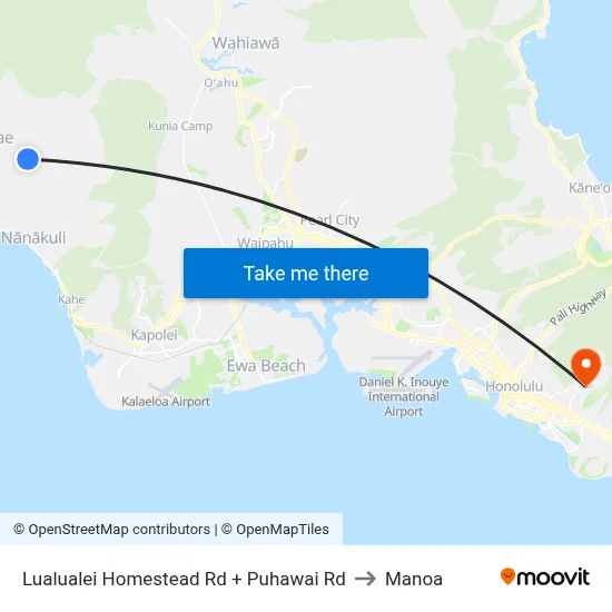 Lualualei Homestead Rd + Puhawai Rd to Manoa map