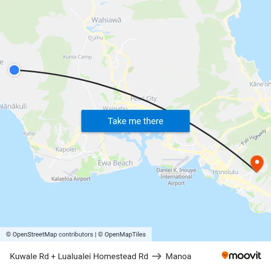 Kuwale Rd + Lualualei Homestead Rd to Manoa map