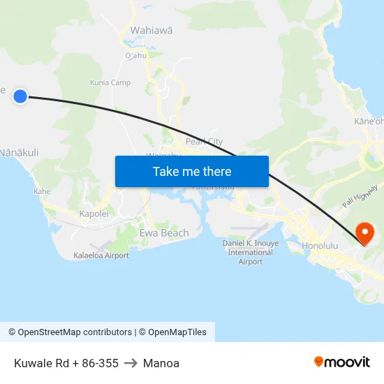 Kuwale Rd + 86-355 to Manoa map
