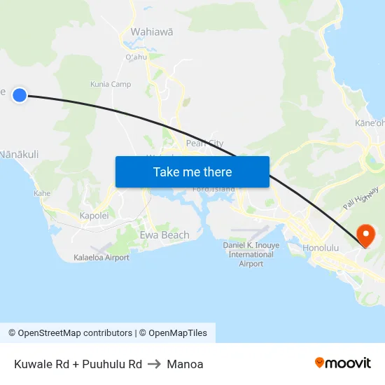 Kuwale Rd + Puuhulu Rd to Manoa map