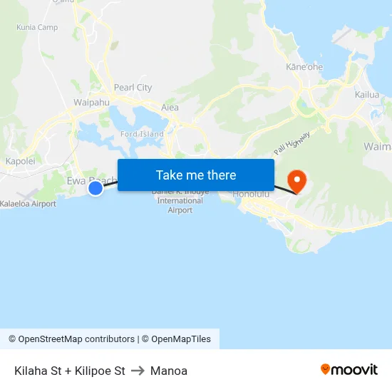 Kilaha St + Kilipoe St to Manoa map