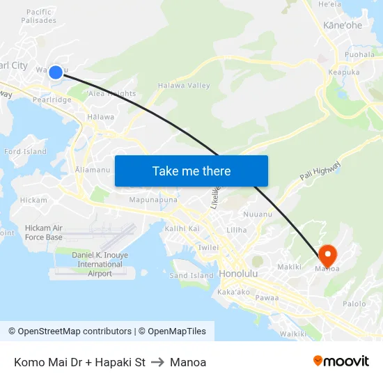 Komo Mai Dr + Hapaki St to Manoa map