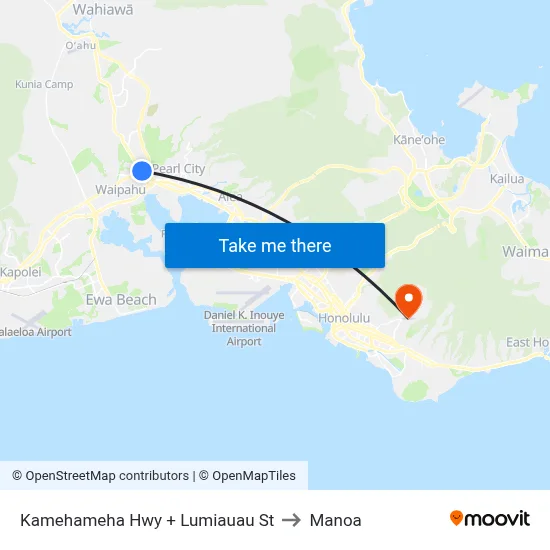 Kamehameha Hwy + Lumiauau St to Manoa map