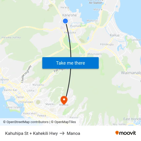 Kahuhipa St + Kahekili Hwy to Manoa map