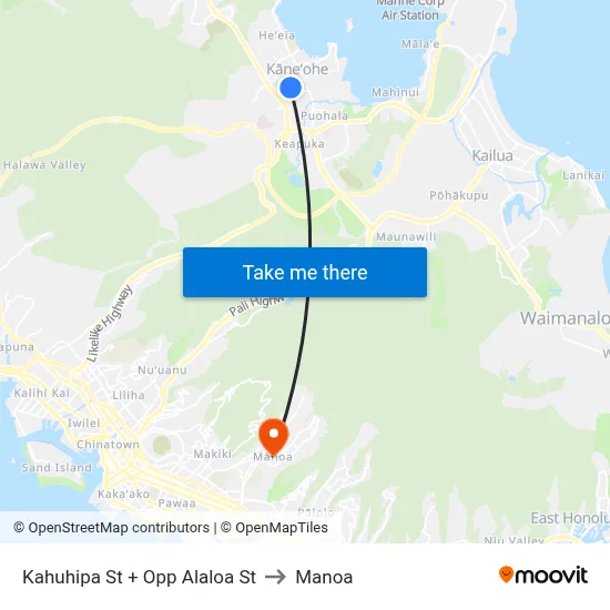 Kahuhipa St + Opp Alaloa St to Manoa map