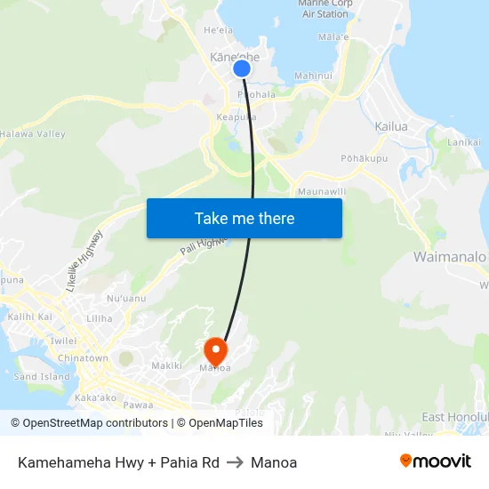Kamehameha Hwy + Pahia Rd to Manoa map