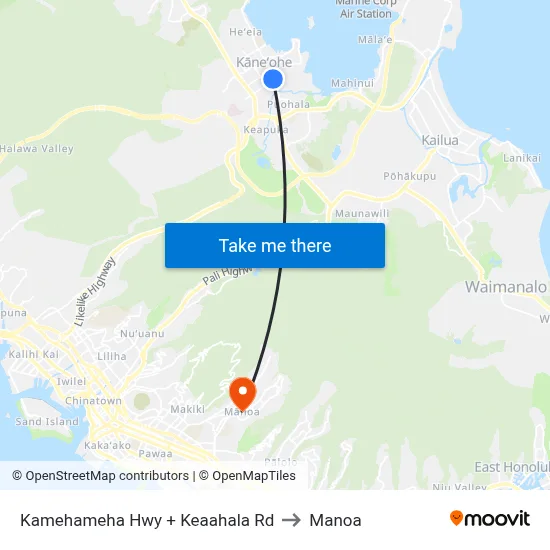 Kamehameha Hwy + Keaahala Rd to Manoa map