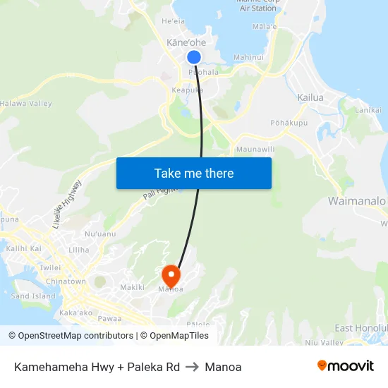 Kamehameha Hwy + Paleka Rd to Manoa map