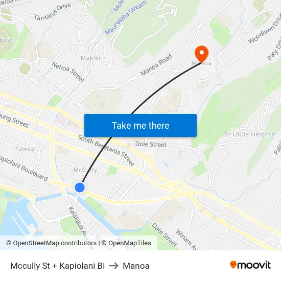 Mccully St + Kapiolani Bl to Manoa map