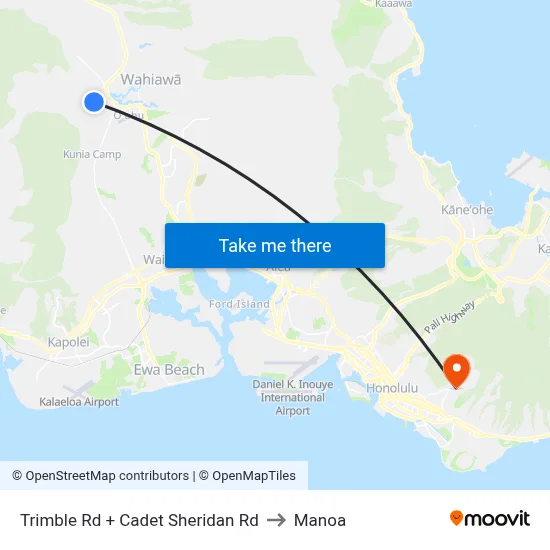 Trimble Rd + Cadet Sheridan Rd to Manoa map