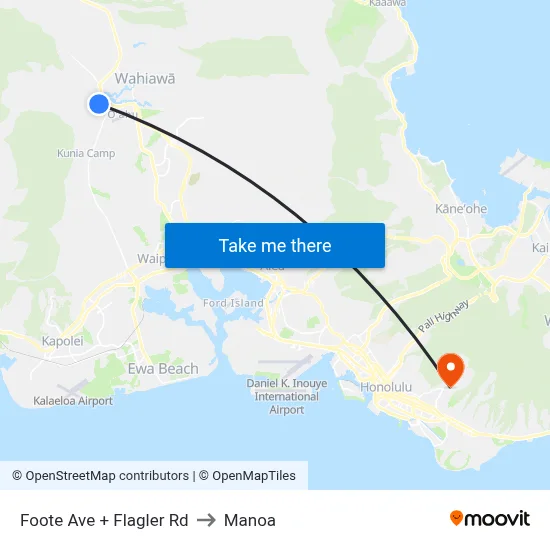 Foote Ave + Flagler Rd to Manoa map