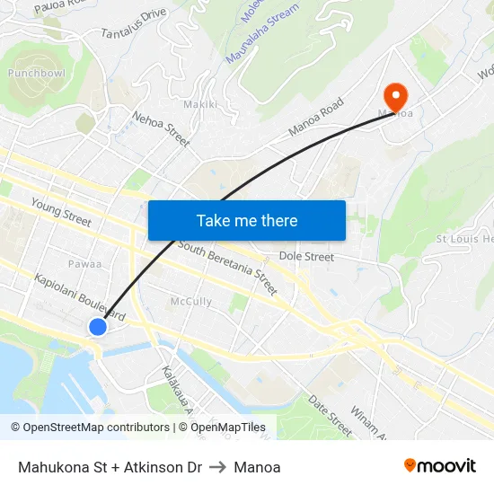 Mahukona St + Atkinson Dr to Manoa map