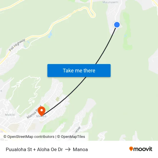 Puualoha St + Aloha Oe Dr to Manoa map