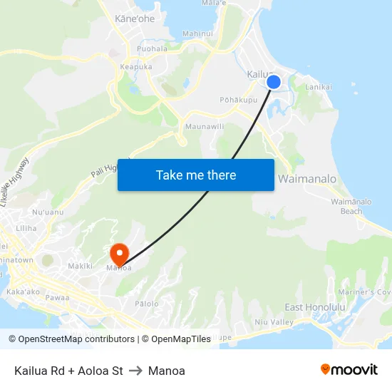 Kailua Rd + Aoloa St to Manoa map