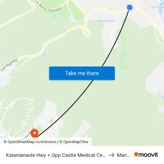 Kalanianaole Hwy + Opp Castle Medical Center to Manoa map