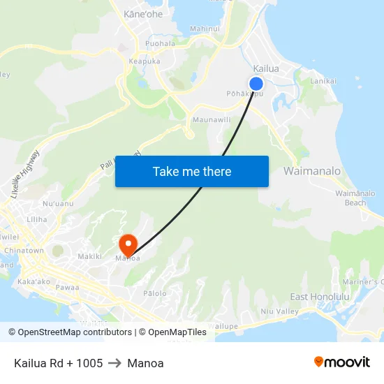 Kailua Rd + 1005 to Manoa map